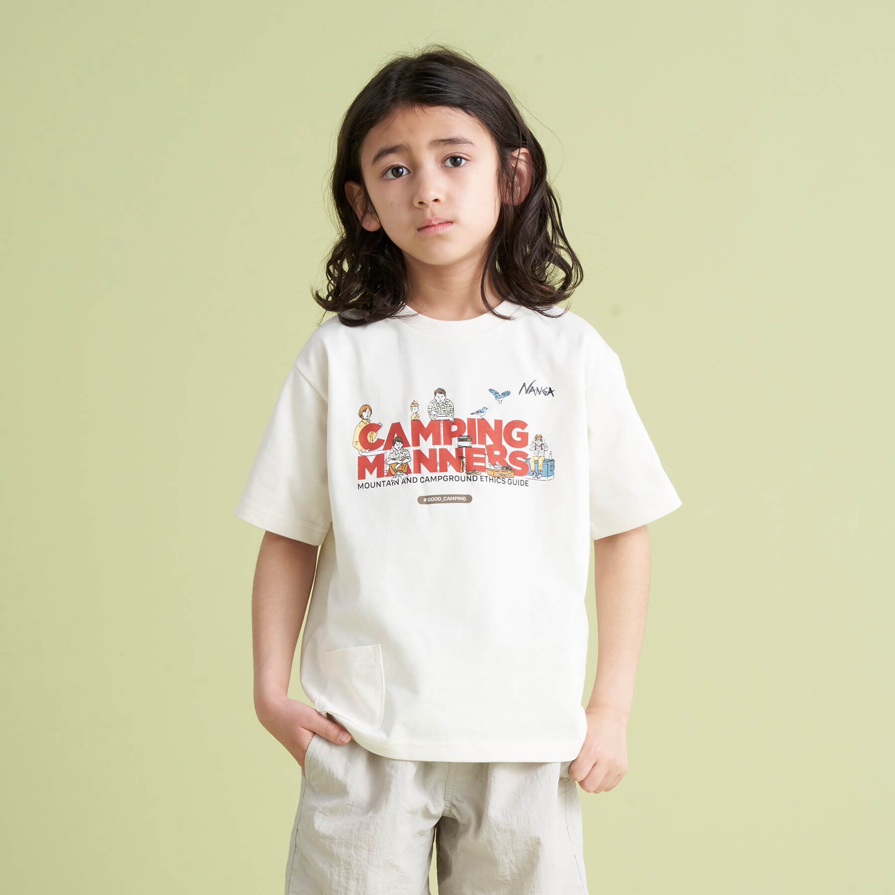 ECO HYBRID CAMPING MANNERS PEG&ROPE KIDS TEE / エコハイブリッド 
