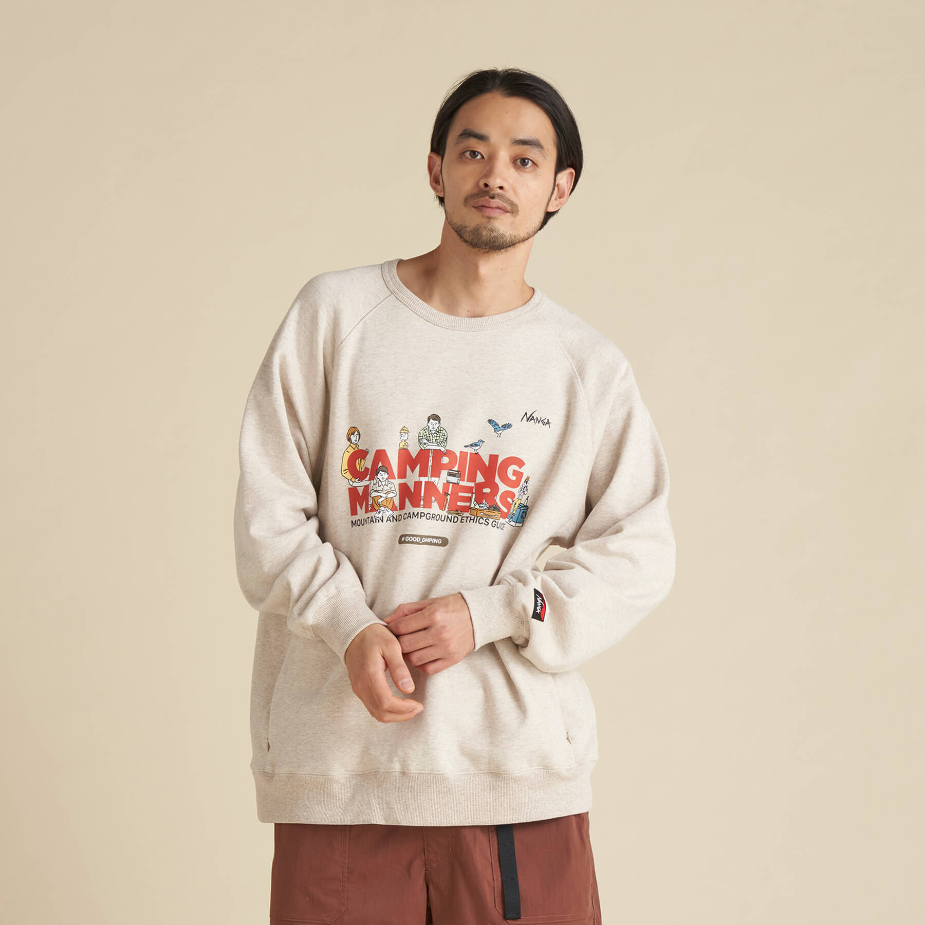 NANGA ナンガ ECO Hybrid Camping MANNERS Wild Animals Sweatshirt (UNISEX) nw2411... Sサイズ WHT(ホワイト)