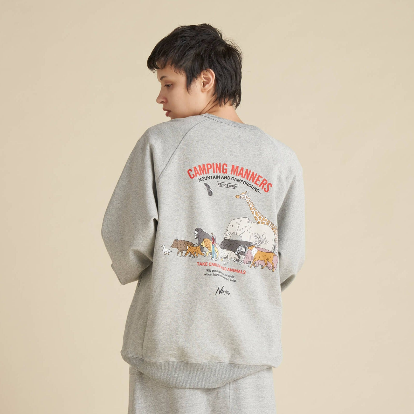 ECO HYBRID CAMPING MANNERS WILD ANIMALS SWEATSHIRT(UNISEX) / エコ