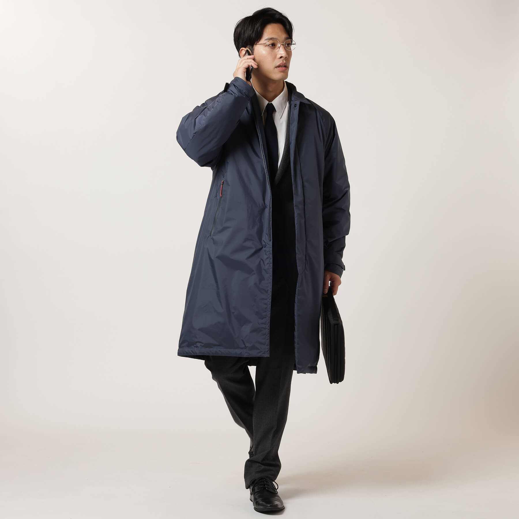 素材ウールsoutien collar coat/ライナー付ステンカラーコート/L/NVY