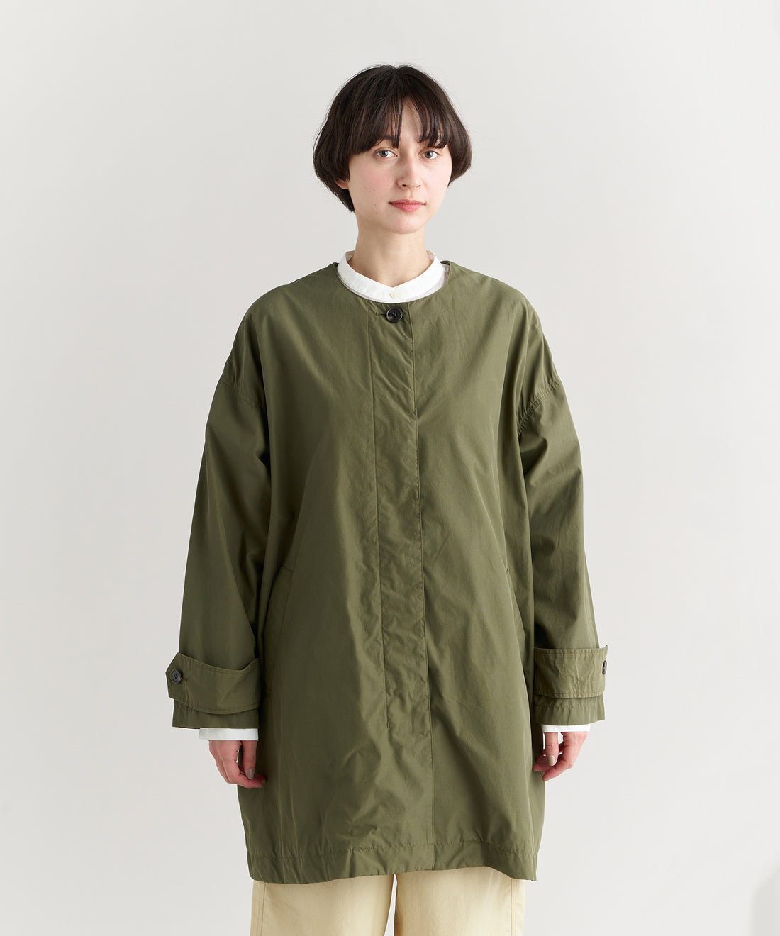 ナイロンコットンポプリン ノーカラーコート（ウィメンズ）