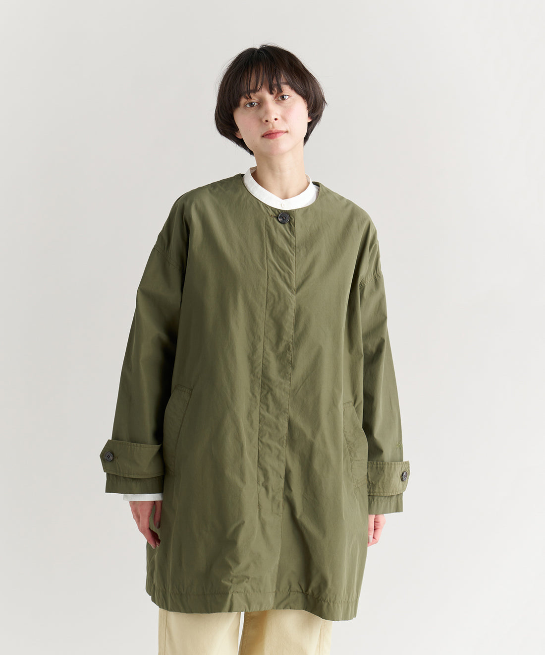 ナイロンコットンポプリン ノーカラーコート（ウィメンズ）